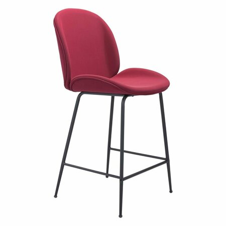 HOMEROOTS 41.9 x 19.9 x 24 in. Contemporary Red Velvet Counter Height Chair 396522